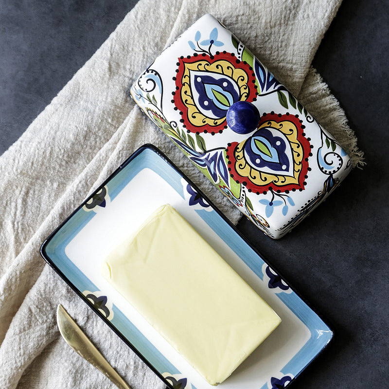 Vibrant Vessel: Colourful Pattern Ceramic Butter Dish