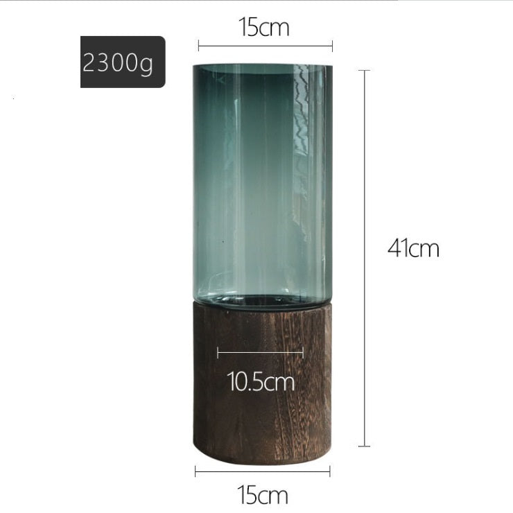Wooden Bottom Glass Vase