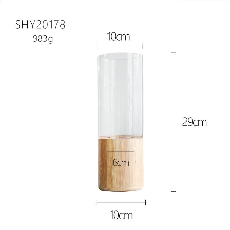 Wooden Bottom Glass Vase