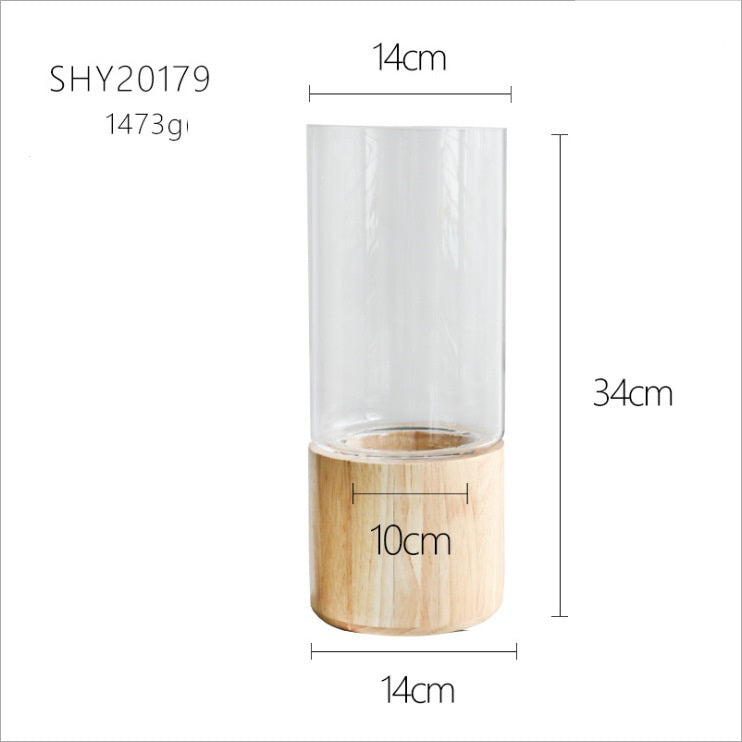 Wooden Bottom Glass Vase