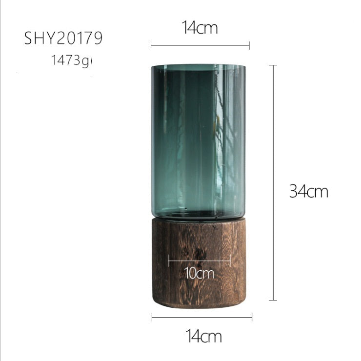 Wooden Bottom Glass Vase