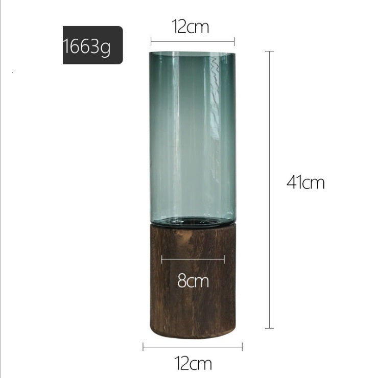 Wooden Bottom Glass Vase