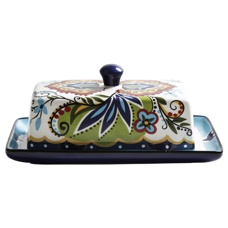 Vibrant Vessel: Colourful Pattern Ceramic Butter Dish