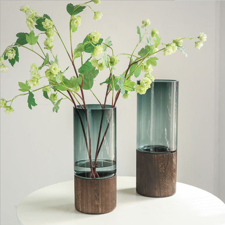 Wooden Bottom Glass Vase