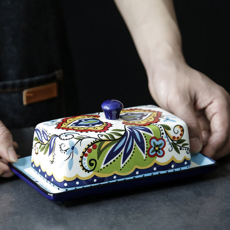 Vibrant Vessel: Colourful Pattern Ceramic Butter Dish