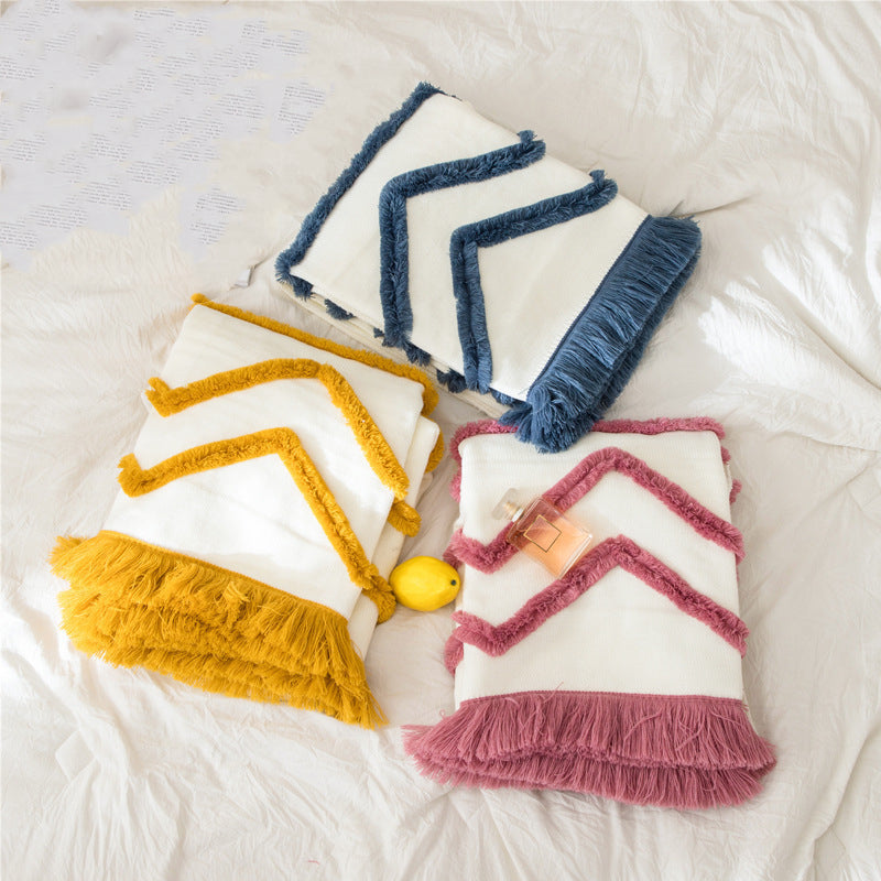 Colour Splash Tassel Knitted Throw