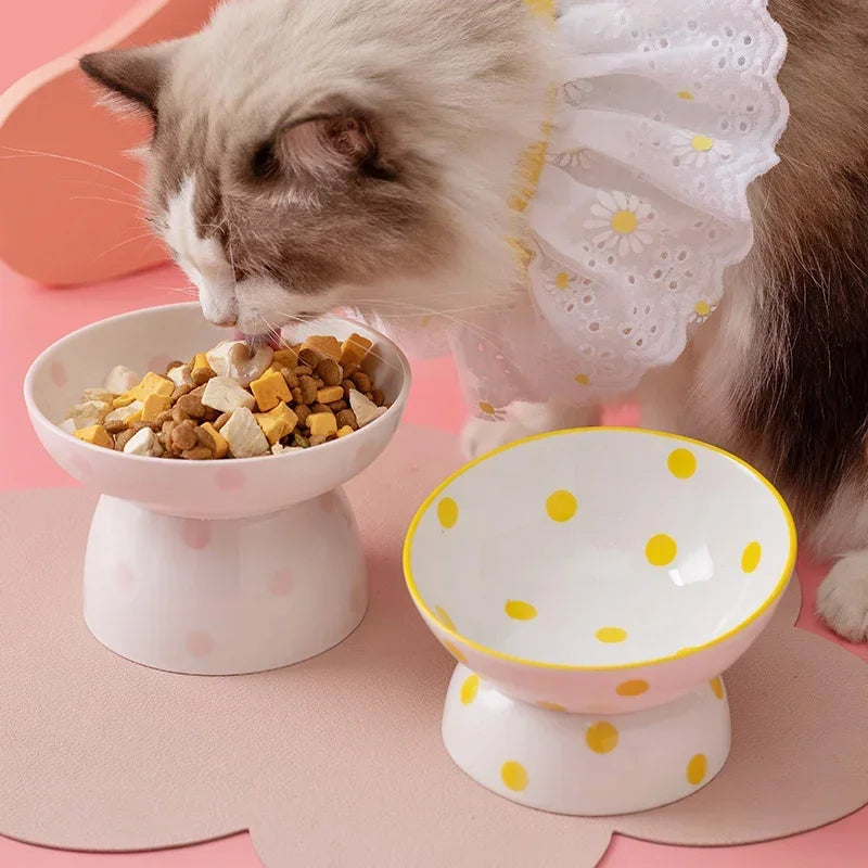 Sunny Height: Elevated Yellow & White Pet Bowls