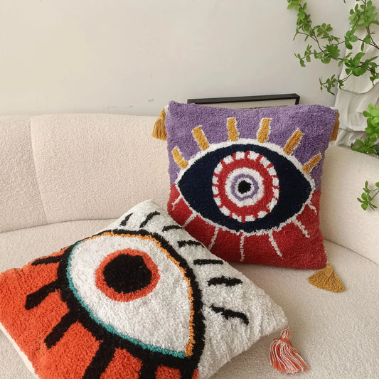 Devil's Eye Tufted Embroidered Cushion Cover