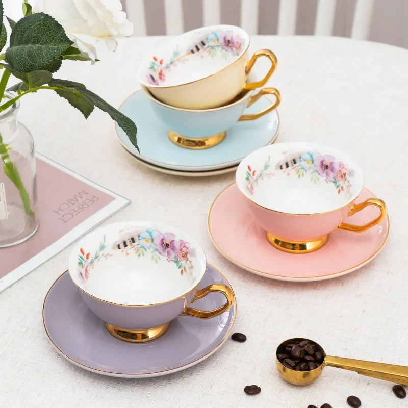 Golden Edged Colour Glazed Teacups