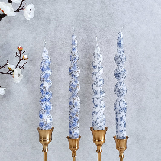 Blue Floral Taper Candles
