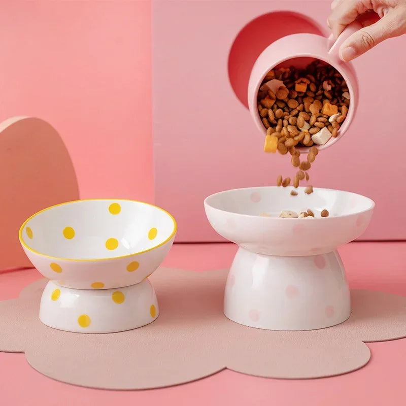 Sunny Height: Elevated Yellow & White Pet Bowls