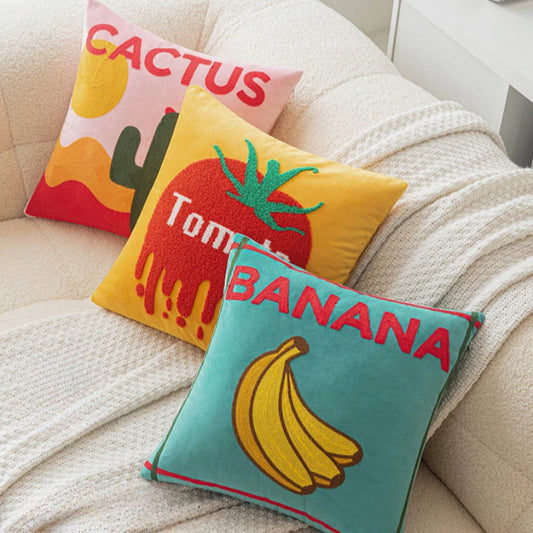 Embroidered Vibrant Fruit Cushion Covers