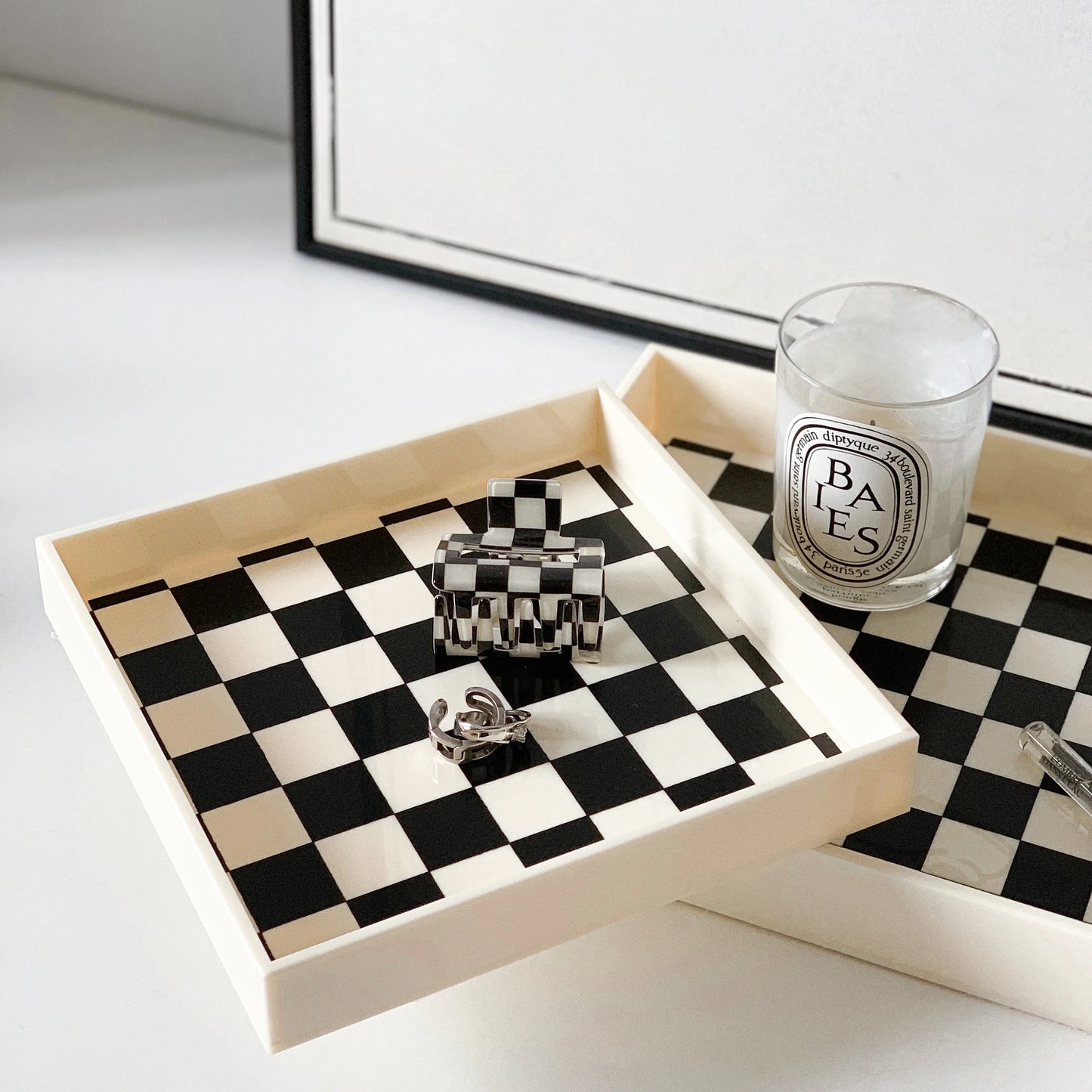 Black and White Check Storage Tray