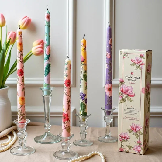 Hand Printed Decorative Taper Candles