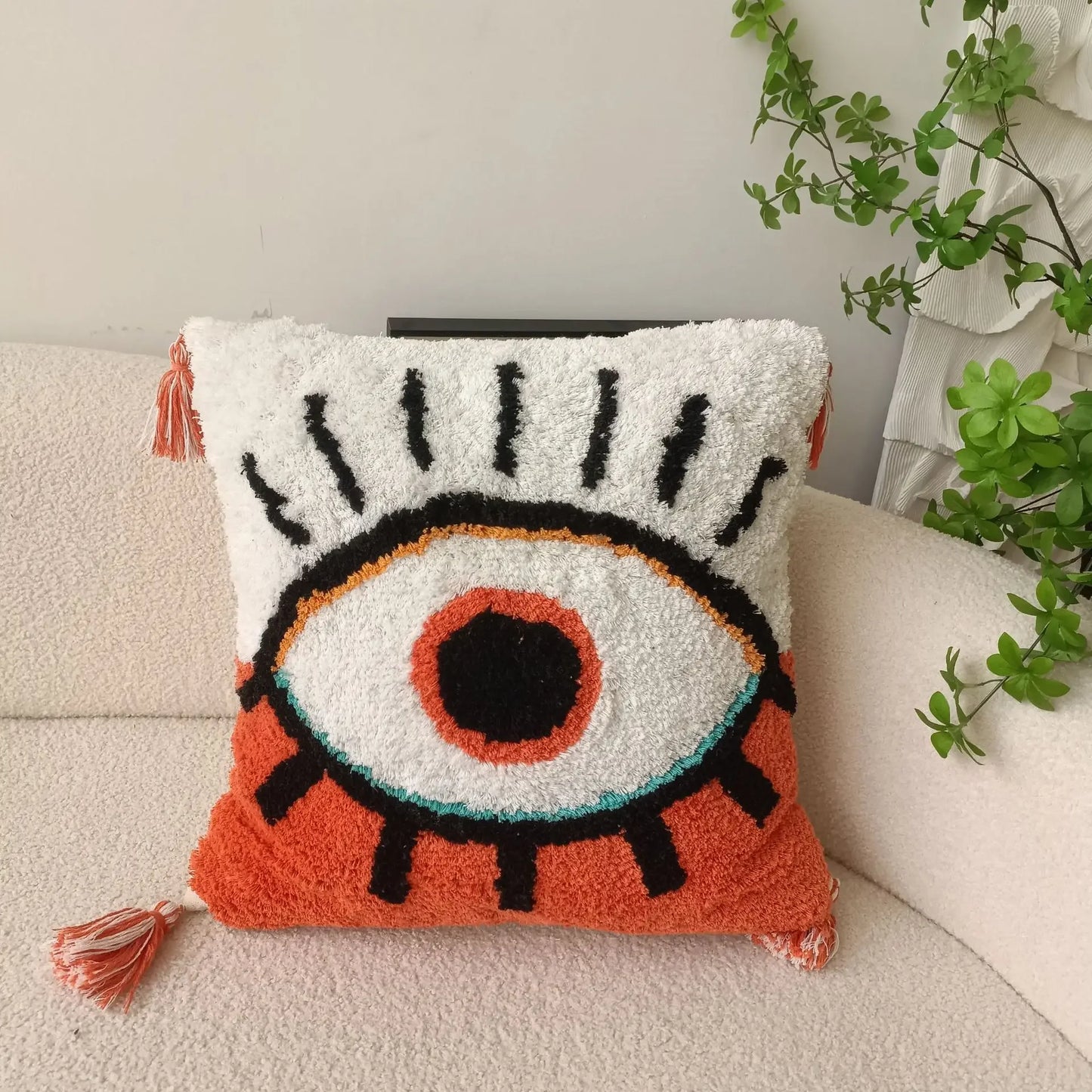 Devil's Eye Tufted Embroidered Cushion Cover