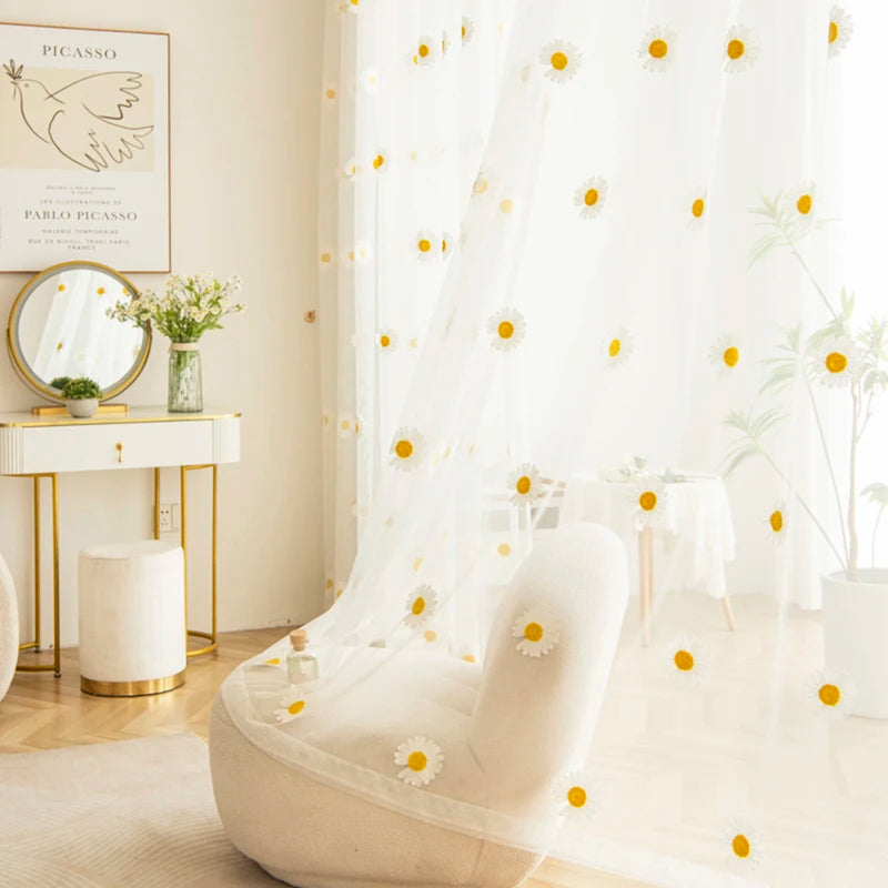 Daisy Embroidery Sheer Curtain