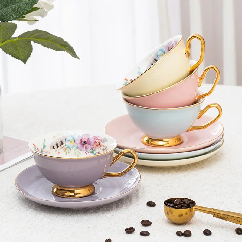 Golden Edged Colour Glazed Teacups
