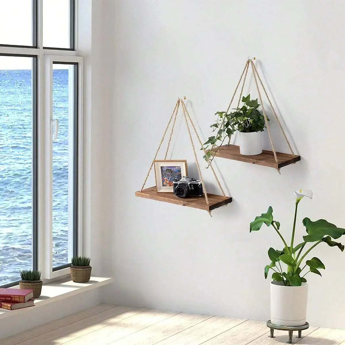 Hanging Hemp Rope Wall Shelf
