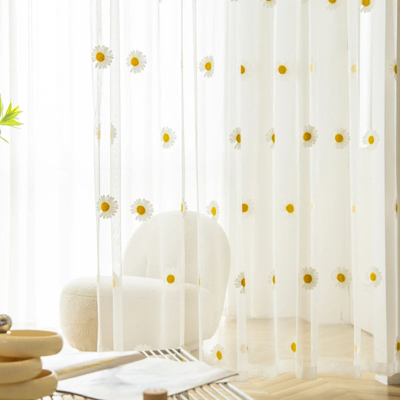 Daisy Embroidery Sheer Curtain