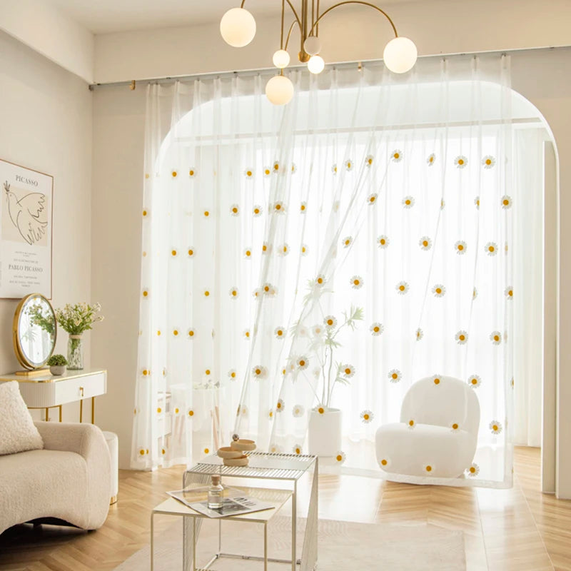 Daisy Embroidery Sheer Curtain