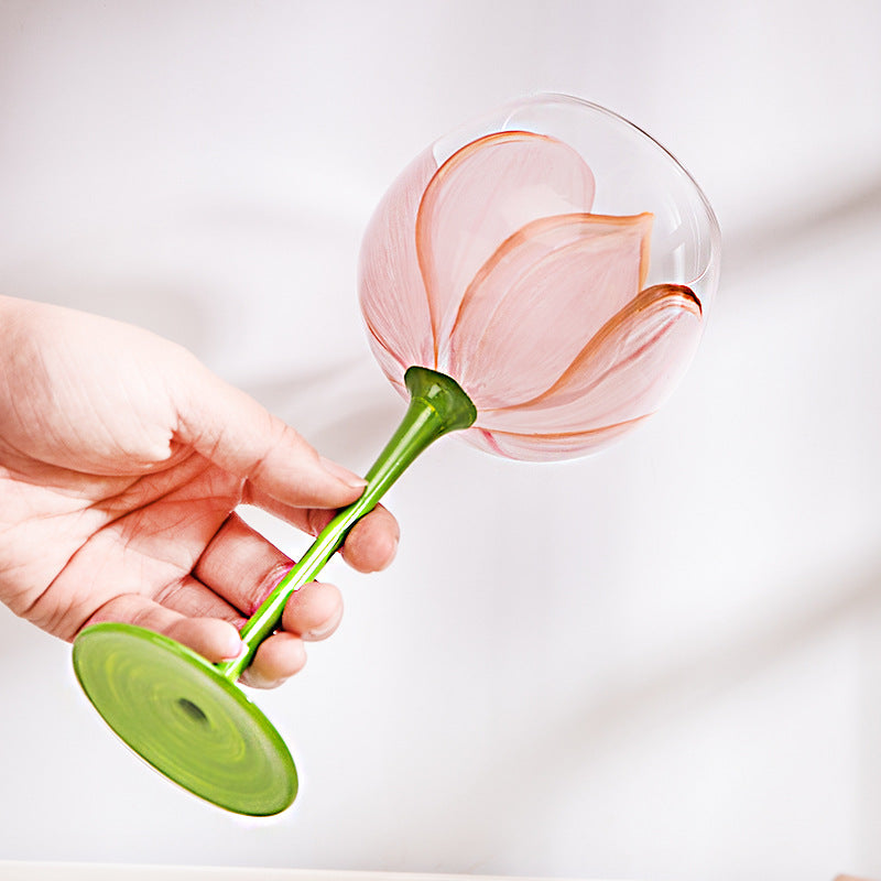Blooming Vineyard: Hand-Painted Flower Wine Glass Set