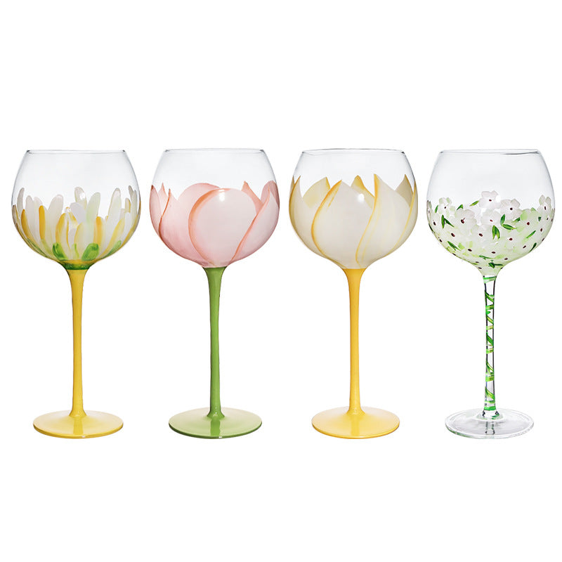 Blooming Vineyard: Hand-Painted Flower Wine Glass Set