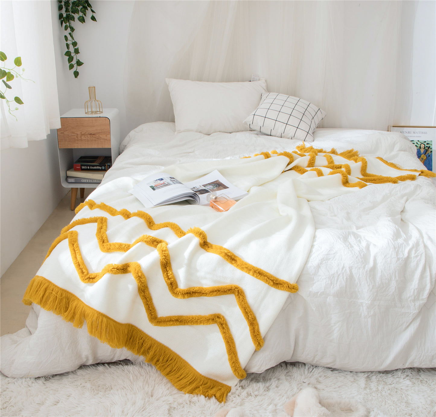 Colour Splash Tassel Knitted Throw