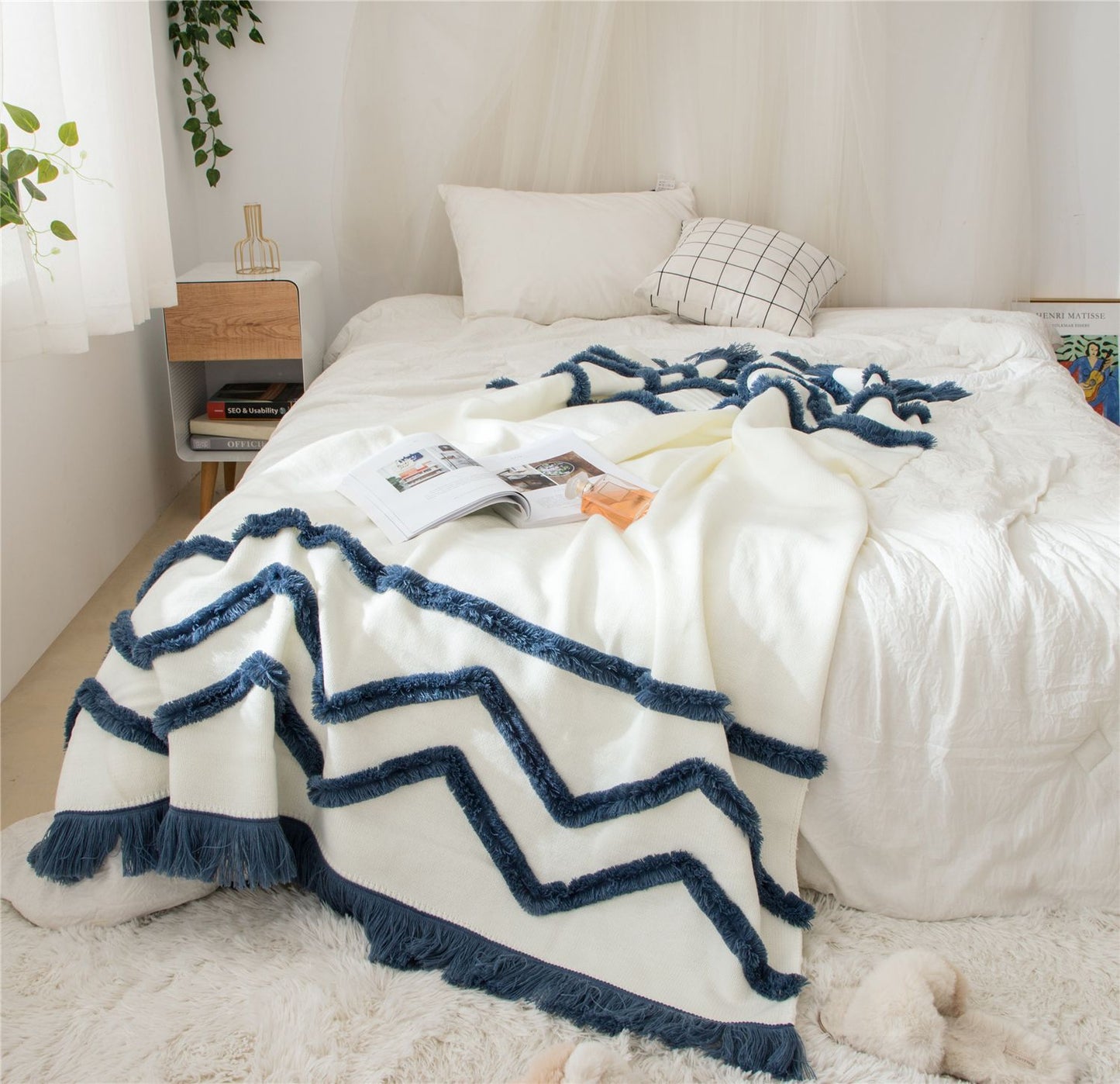 Colour Splash Tassel Knitted Throw