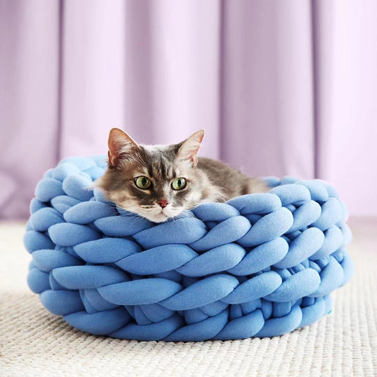 Rainbow Knit Cozy Pet Basket Bed