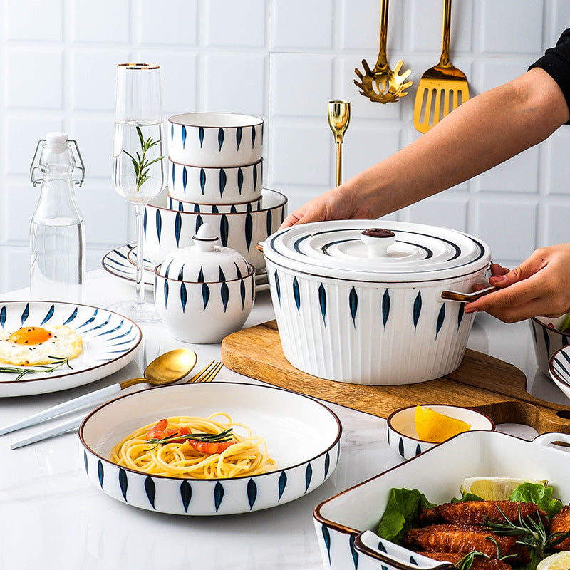 Artisanal Splendour: Hand-Painted Ceramic Salad Set