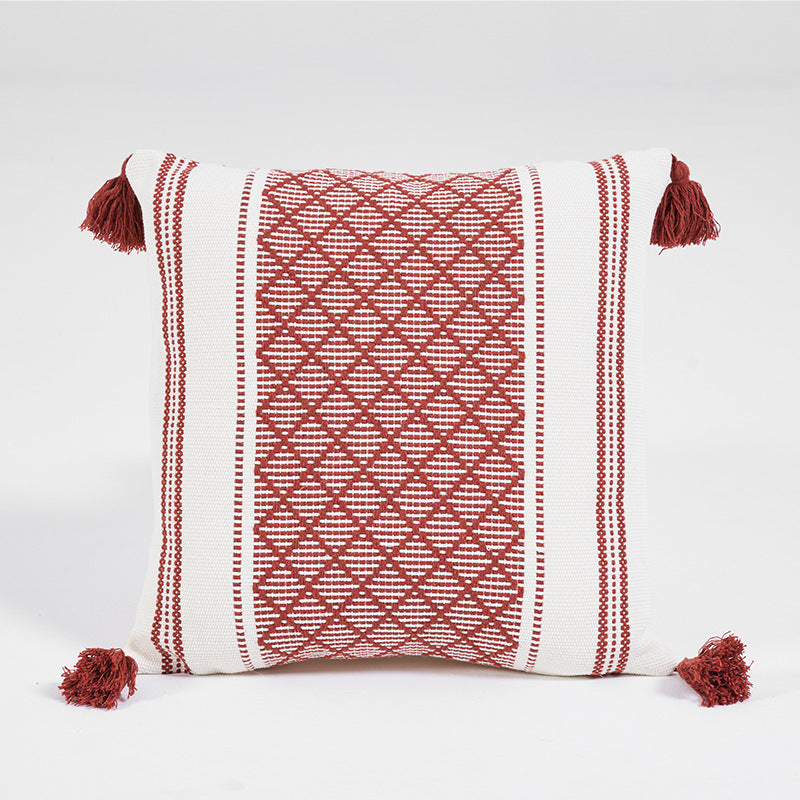 Geo Tassel: Geometric Woven Jacquard Tassel Cushion Cover