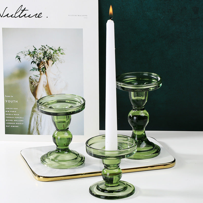 Verdant Glow: Green Glass Candle Holder