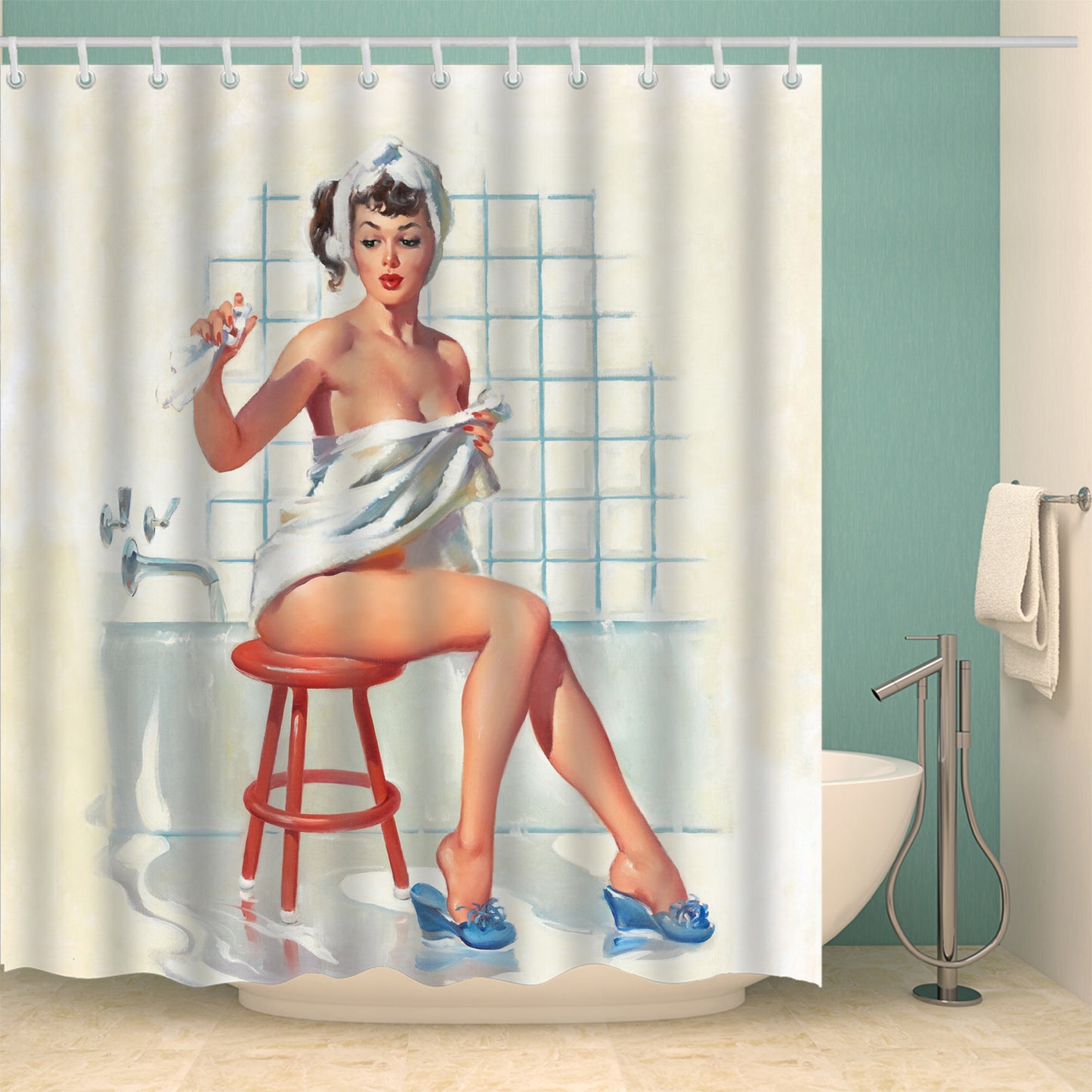 Vintage Vogue: Retro Women Shower Curtain