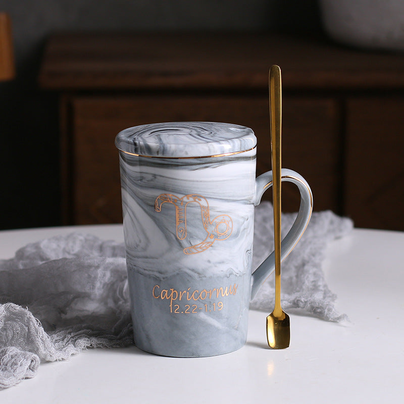 Zodiac Sips: Starsign Ceramic Water Cup with Lid and Spoon