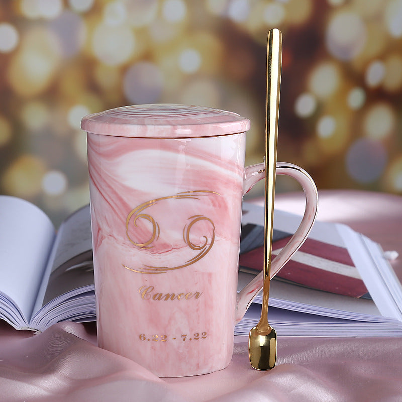 Zodiac Sips: Starsign Ceramic Water Cup with Lid and Spoon