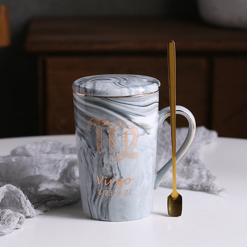 Zodiac Sips: Starsign Ceramic Water Cup with Lid and Spoon