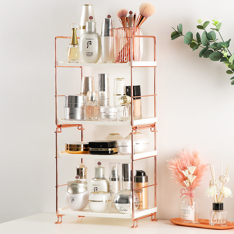 Rose Gold Elegance: Cosmetic Storage Shelves