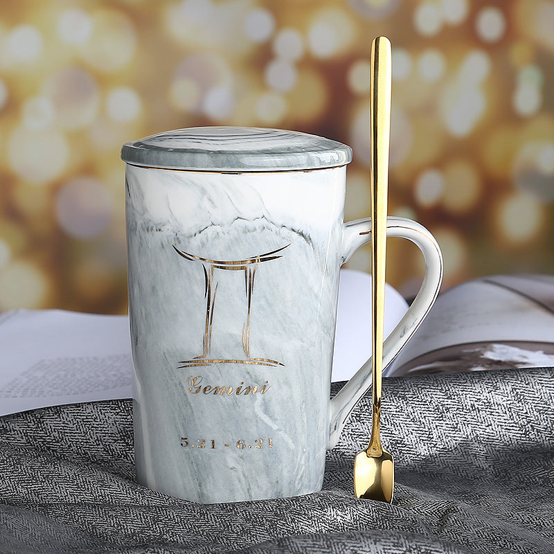 Zodiac Sips: Starsign Ceramic Water Cup with Lid and Spoon