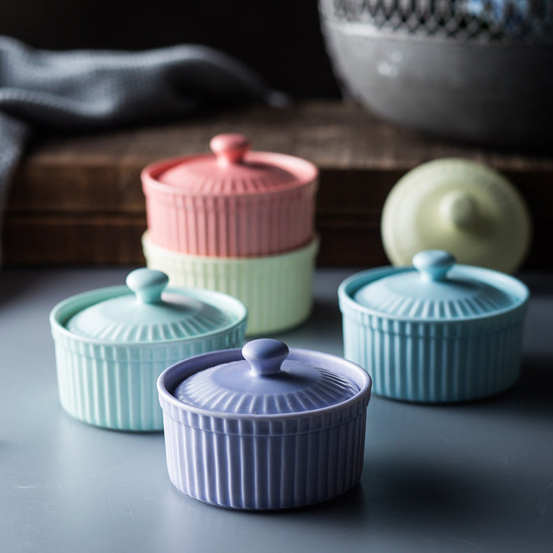 Pastel Hue Ceramic Baking Bowl with Lid