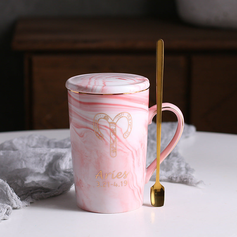 Zodiac Sips: Starsign Ceramic Water Cup with Lid and Spoon