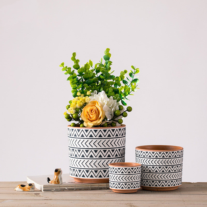 Nordic Blossom: Geometric Ceramic Flower Pots