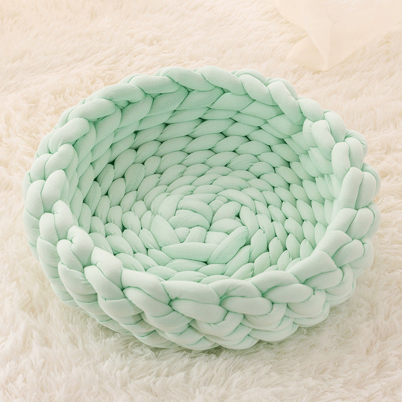 Rainbow Knit Cozy Pet Basket Bed