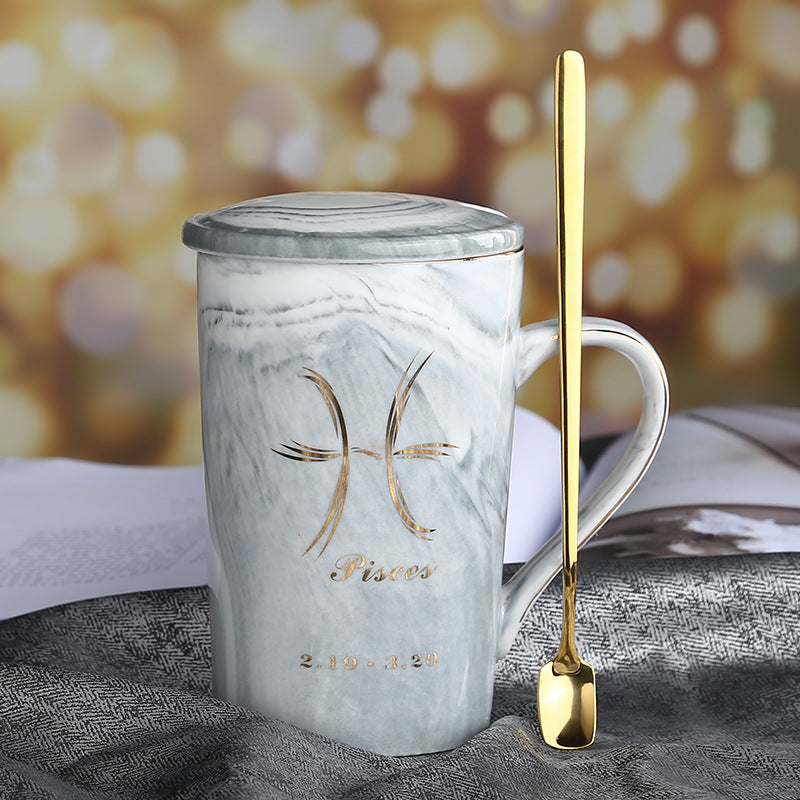 Zodiac Sips: Starsign Ceramic Water Cup with Lid and Spoon