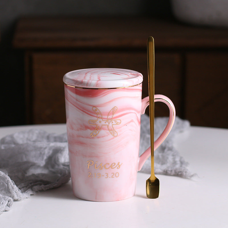 Zodiac Sips: Starsign Ceramic Water Cup with Lid and Spoon