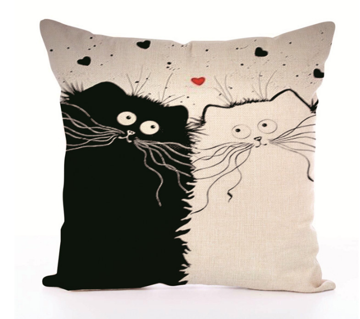 Black & White Cartoon Cat Pillow Cases