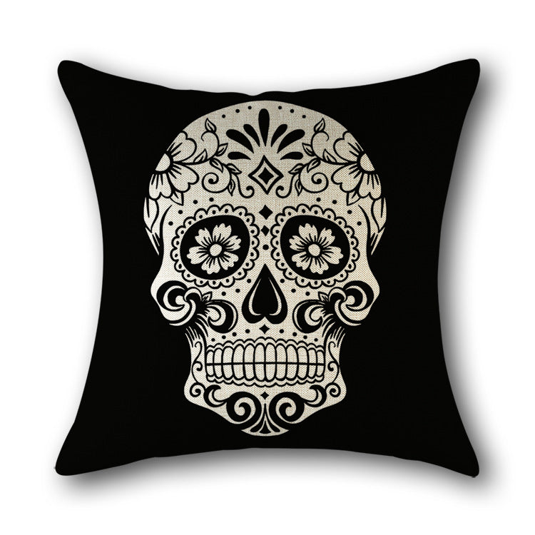 Skull Print Cotton Cushion Cover