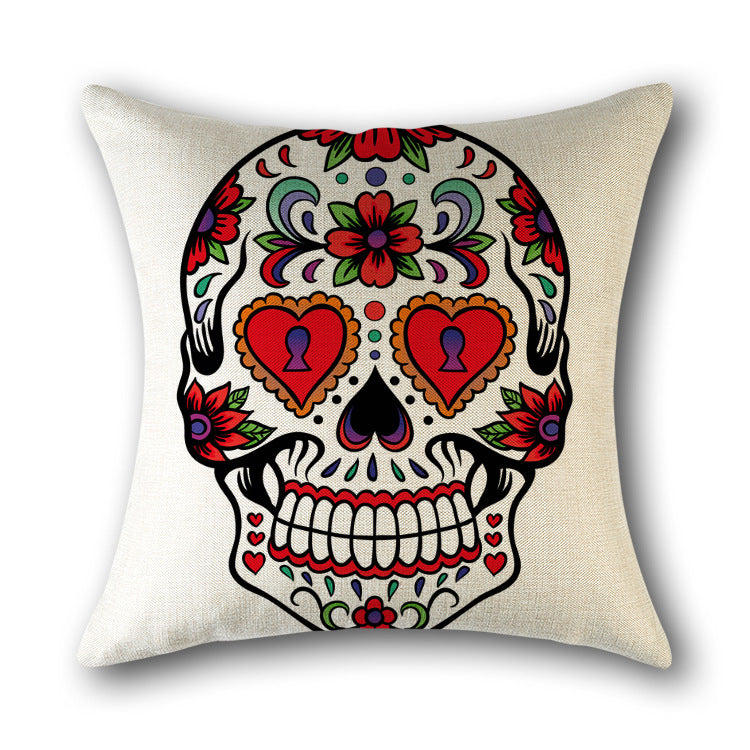 Skull Print Cotton Cushion Cover