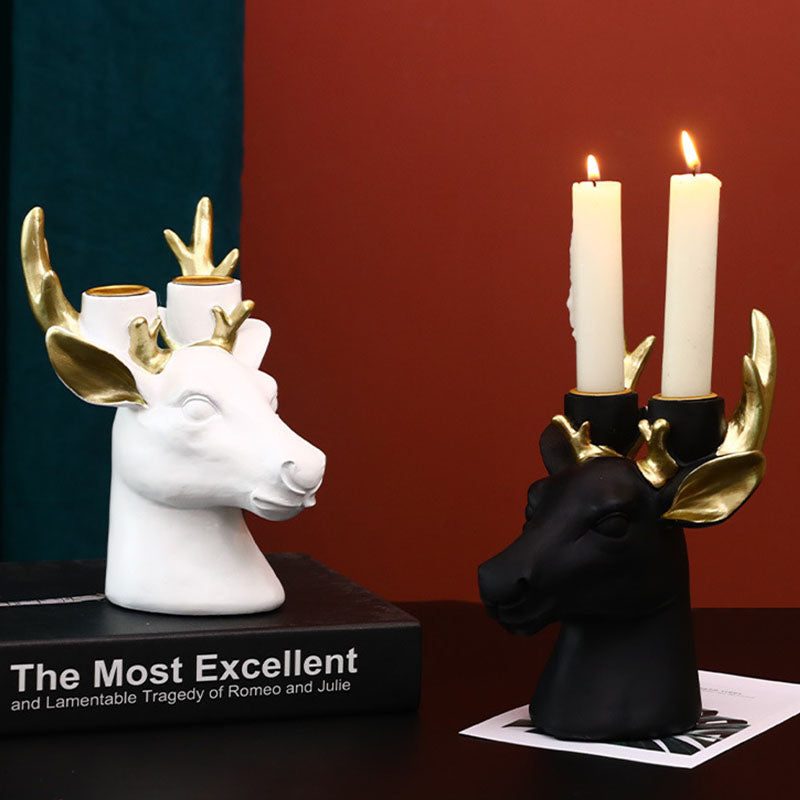 Majestic Monochrome Elk Candle Holder