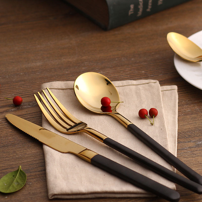 Black & Gold Stainless Stee Cutlery Set