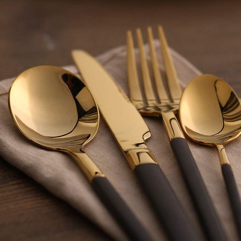 Black & Gold Stainless Stee Cutlery Set